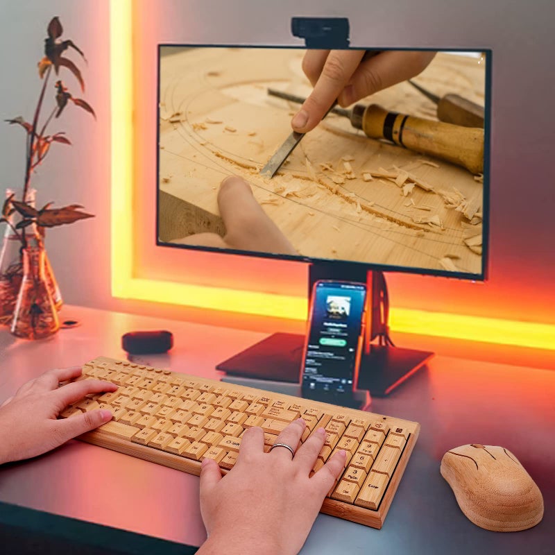 SMARTTECH Smart Tech Handcrafted Natural Bamboo Wooden PC Wireless 2.4GHz Keyboard and Mouse Combo - Image 2